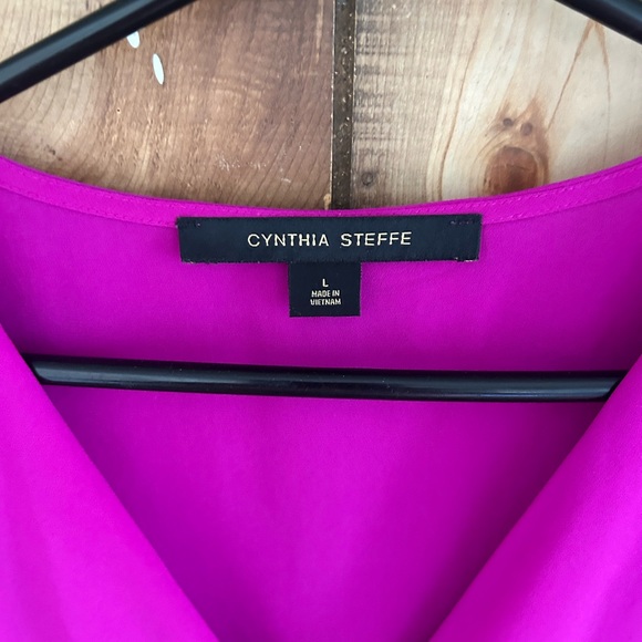 Cynthia Steffe Magenta Blouse Large Fuchsia Career Top Bright Pink Vibrant - Picture 3 of 4